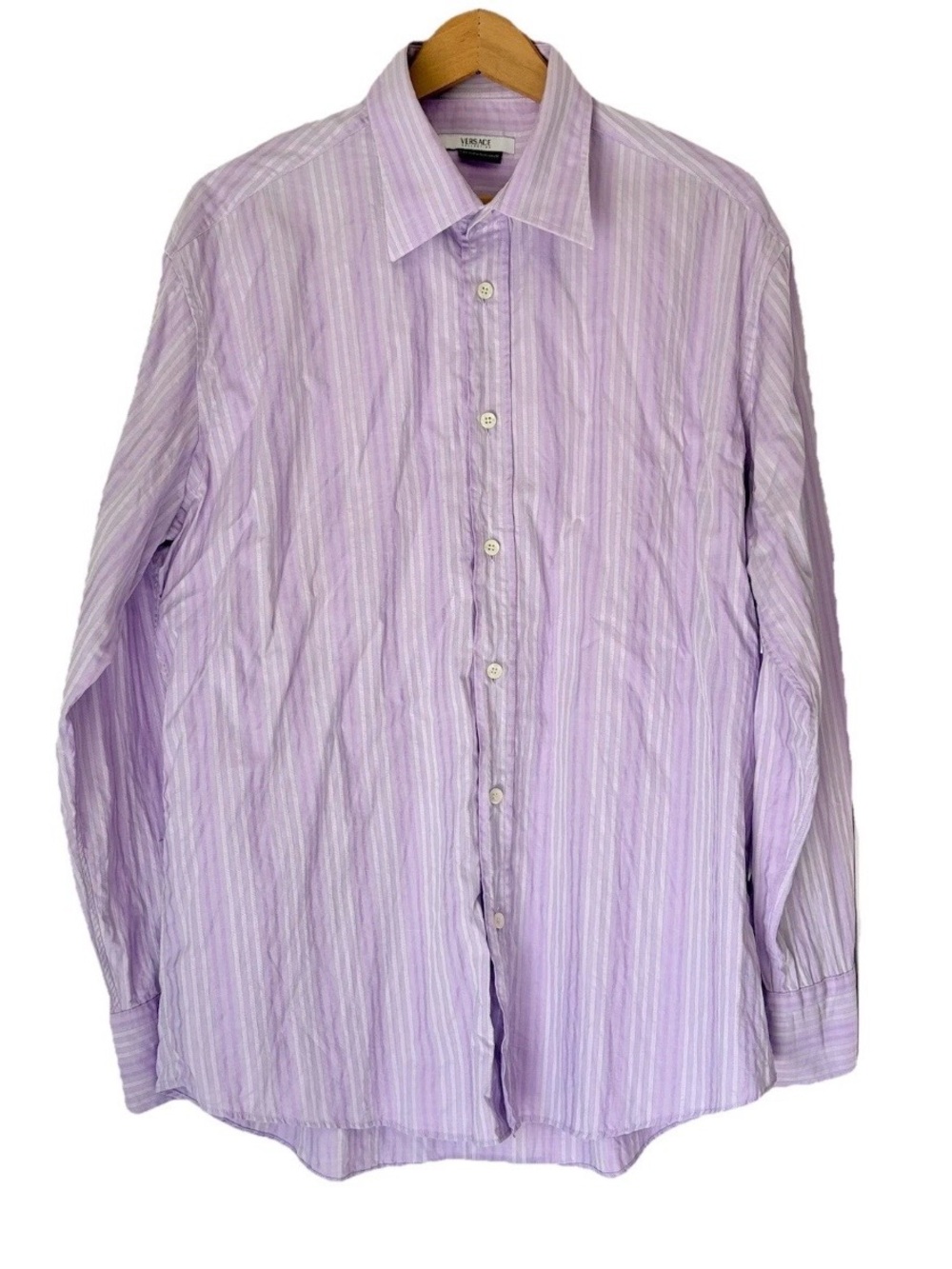 Versace Men’s Light Lavender Striped Dress Shirt